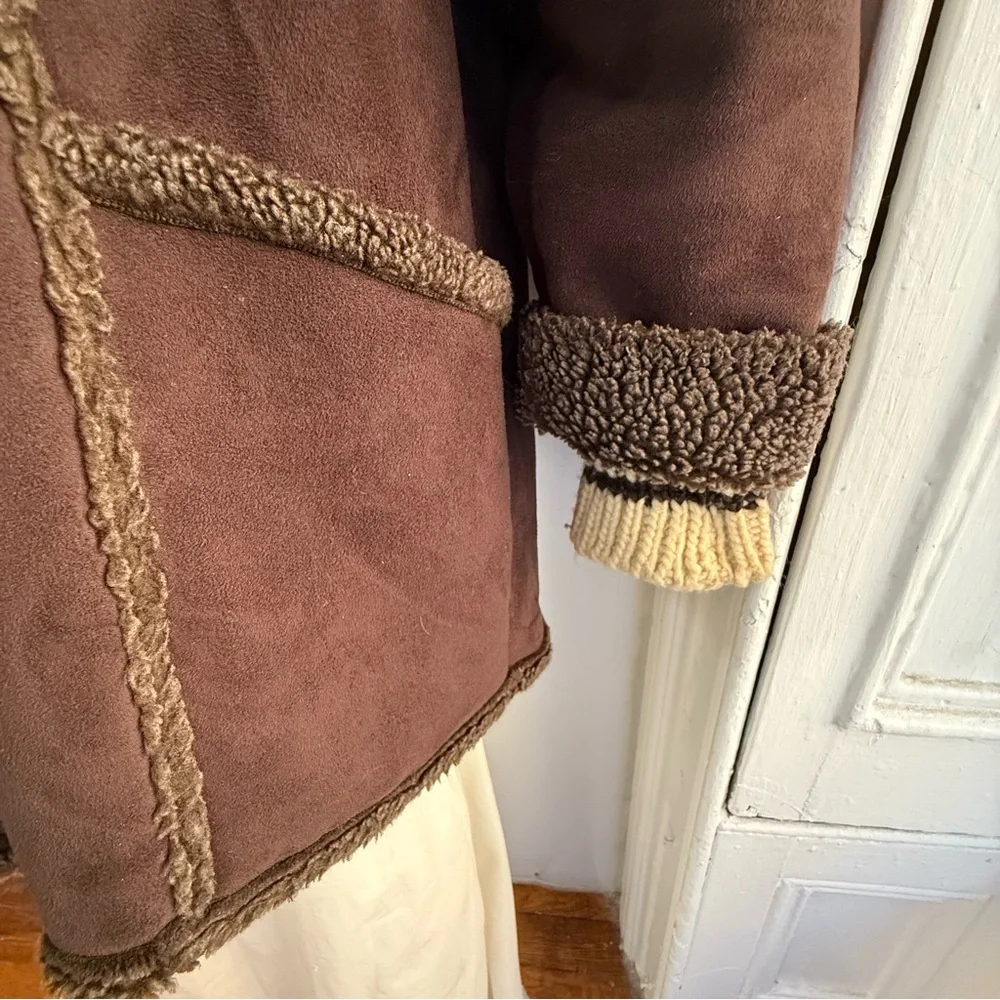 L. L. Bean Brown sherpa faux fur suede coat - Picture 7 of 11